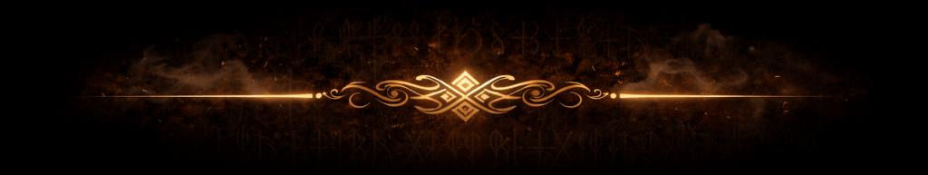 Goldene nordische Ornament-Trennlinie mit Knotenmuster auf dunklem Hintergrund.